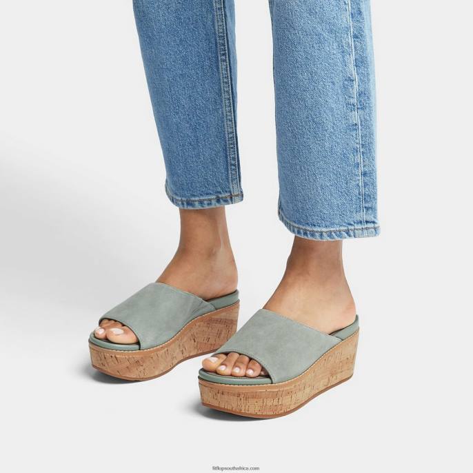 Women ELOISE Cork-Wrap Suede Wedge Slides Fitflop 882F156 Cool Blue