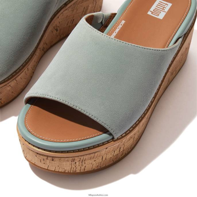 Women ELOISE Cork-Wrap Suede Wedge Slides Fitflop 882F156 Cool Blue