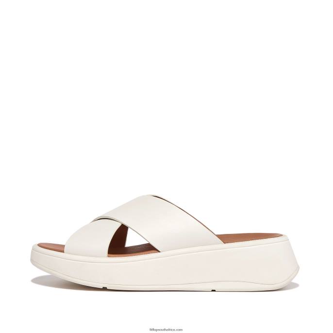 Women F-MODE Leather Flatform Cross Slides Fitflop 882F172 Cream