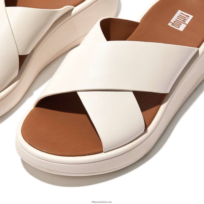 Women F-MODE Leather Flatform Cross Slides Fitflop 882F172 Cream