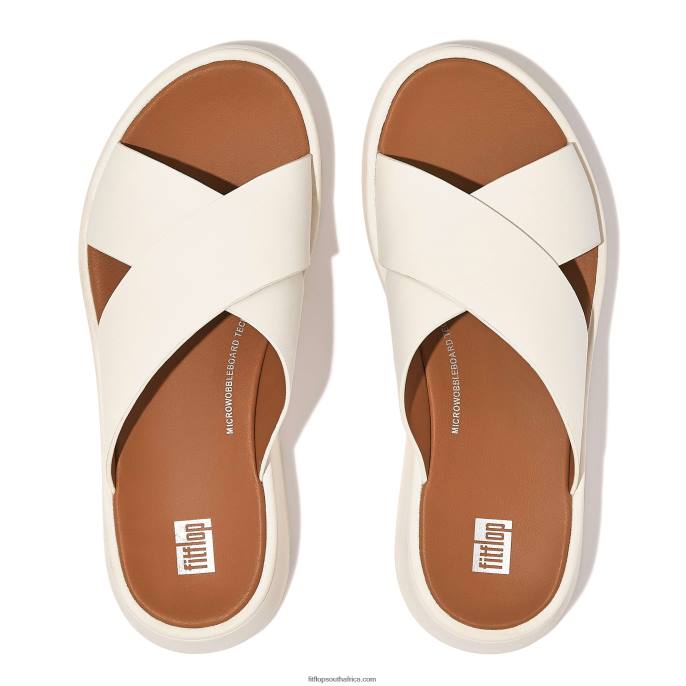 Women F-MODE Leather Flatform Cross Slides Fitflop 882F172 Cream