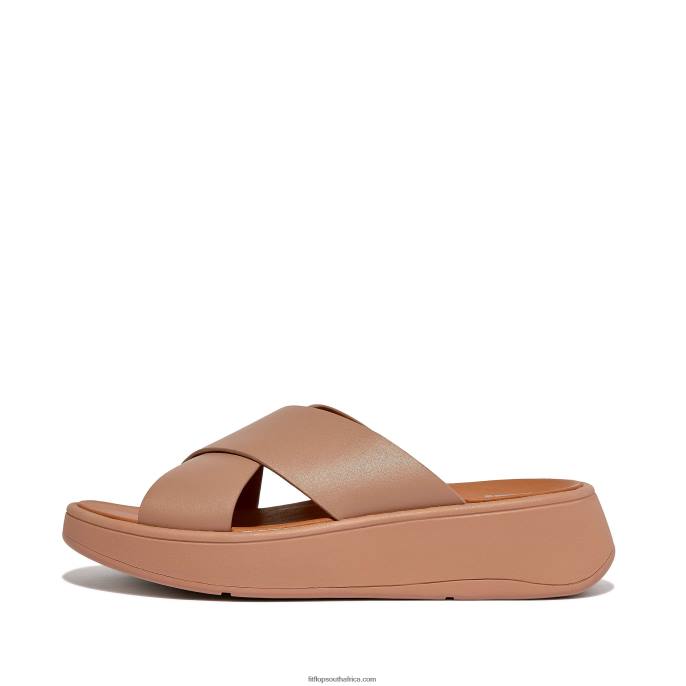 Women F-MODE Leather Flatform Cross Slides Fitflop 882F174 Beige