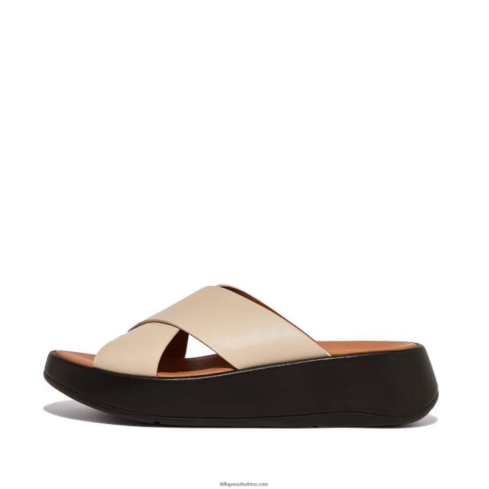 Women F-MODE Luxe Leather Flatform Cross Slides Fitflop 882F160 Beige/Black