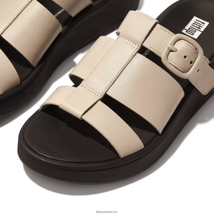Women F-MODE Neon-Pop Leather Flatform Fisherman Slides Fitflop 882F165 Stone/Yellow