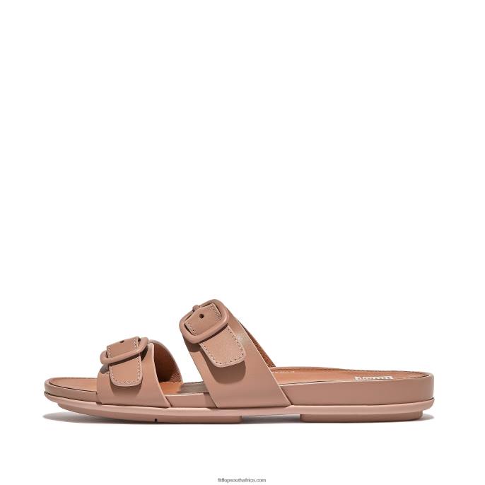 Women GRACIE Buckle Two-Bar Leather Slides Fitflop 882F80 Beige
