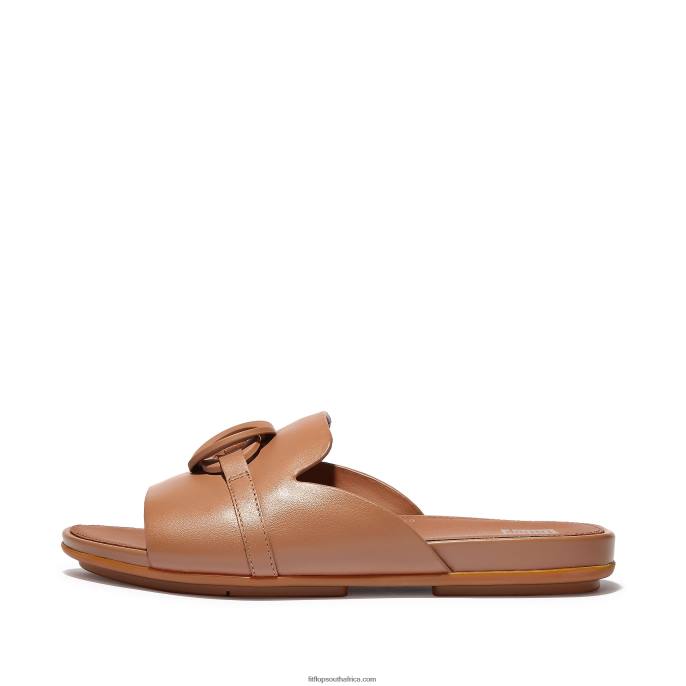 Women GRACIE Circlet Leather Slides Fitflop 882F188 Latte Tan