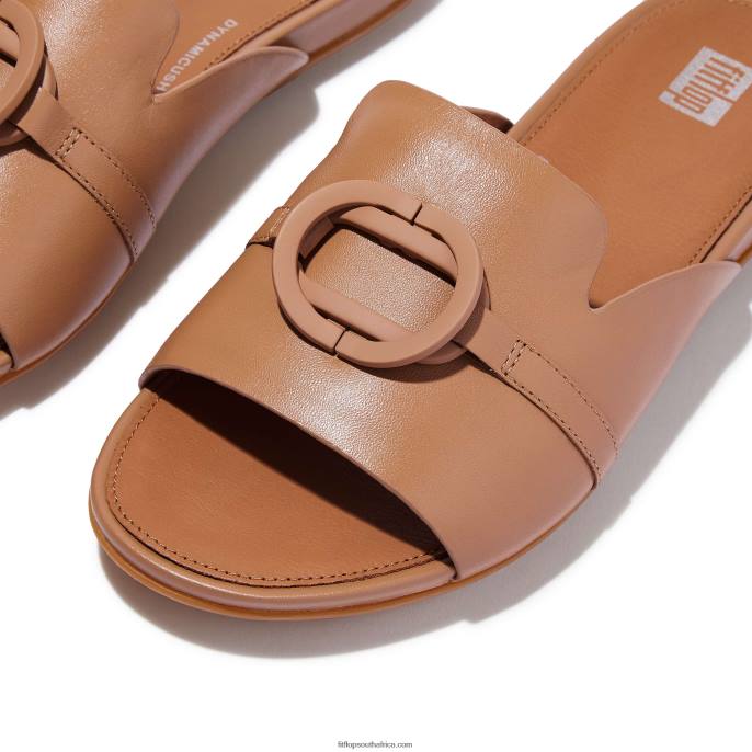 Women GRACIE Circlet Leather Slides Fitflop 882F188 Latte Tan