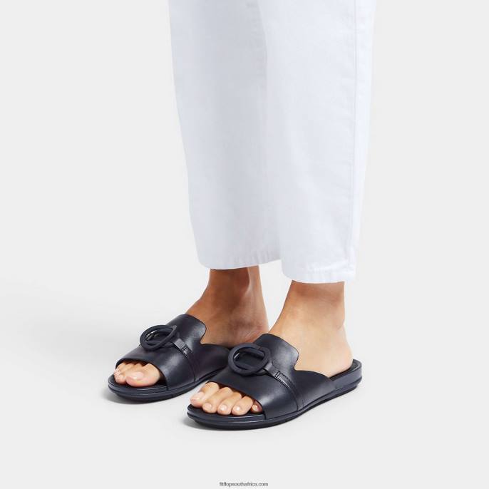 Women GRACIE Circlet Leather Slides Fitflop 882F189 Midnight Navy