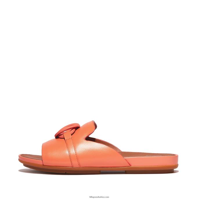 Women GRACIE Circlet Leather Slides Fitflop 882F190 Sunshine Coral