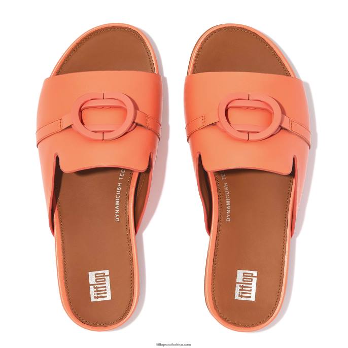 Women GRACIE Circlet Leather Slides Fitflop 882F190 Sunshine Coral