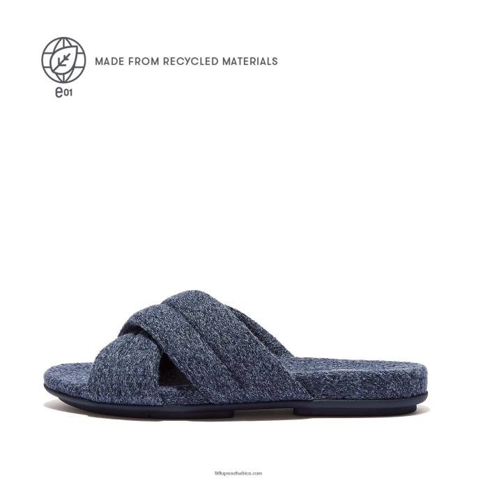 Women GRACIE E01 Merino Wool-Mix Cross Slides Fitflop 882F332 Midnight Navy