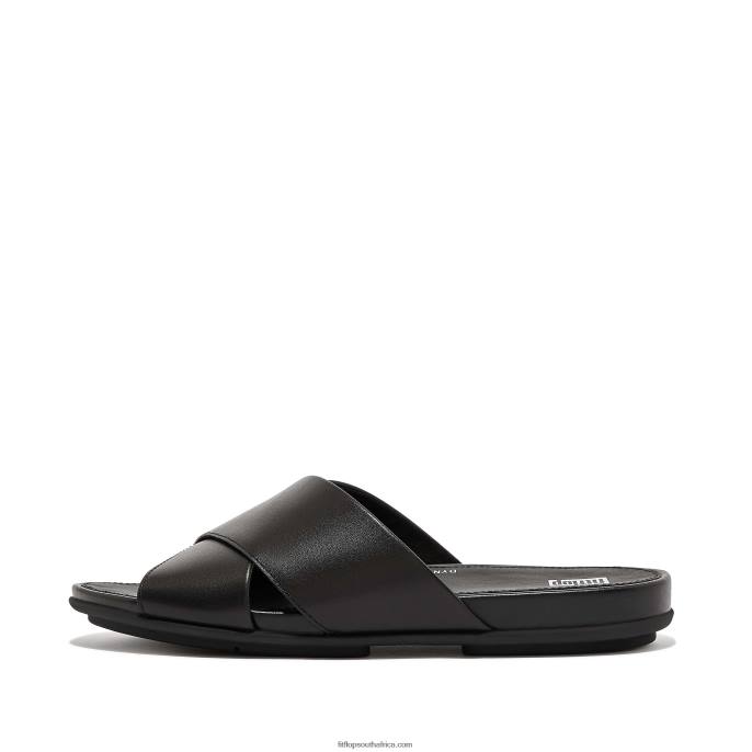 Women GRACIE Leather Cross Slides Fitflop 882F191 All Black