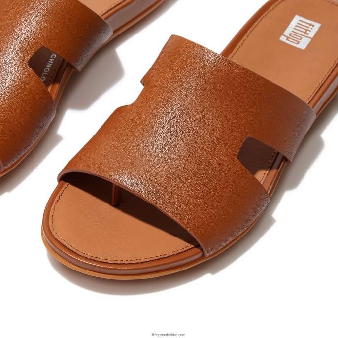 Women GRACIE Leather Slides With Toe Post Fitflop 882F142 Light Tan