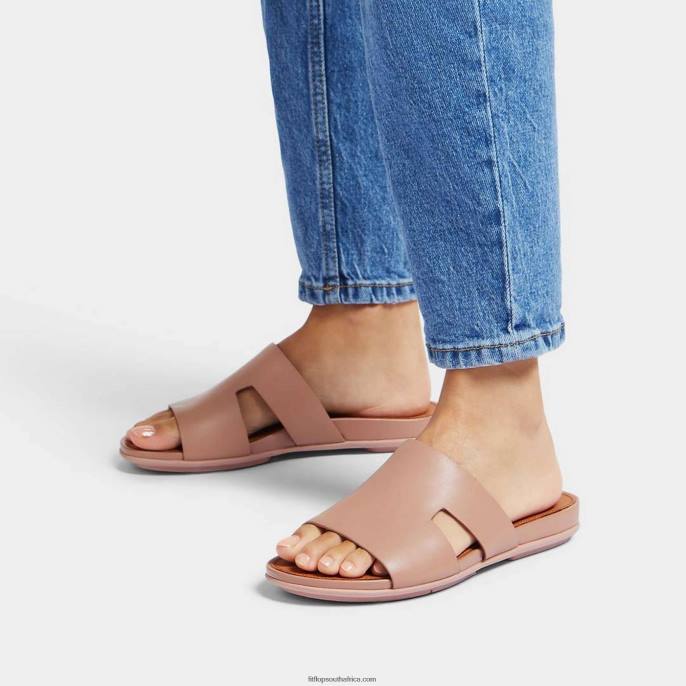 Women GRACIE Leather Slides With Toe Post Fitflop 882F143 Beige