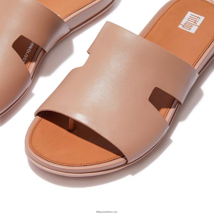 Women GRACIE Leather Slides With Toe Post Fitflop 882F143 Beige