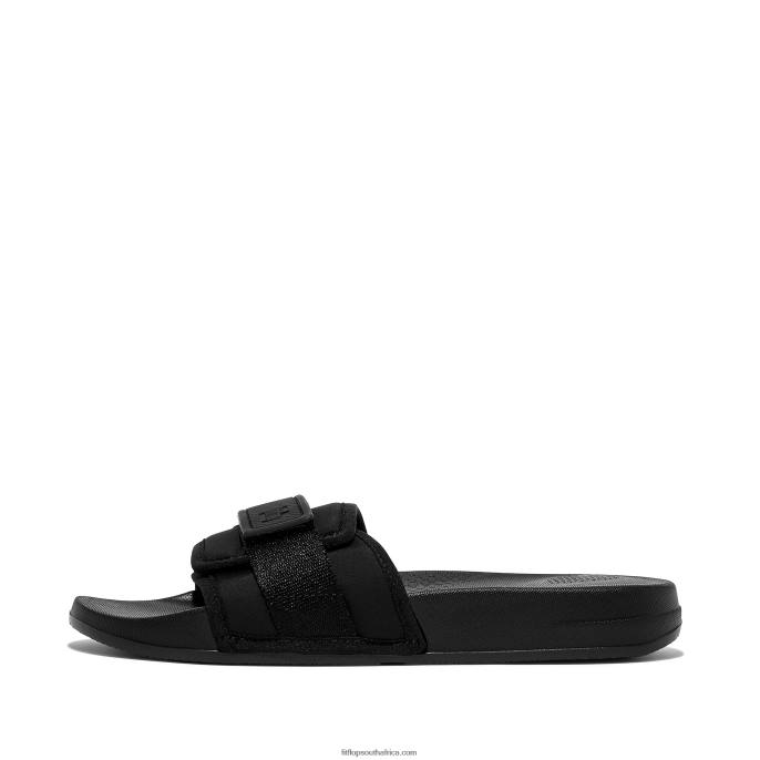 Women IQUSHION Adjustable Water-Resistant Slides Fitflop 882F108 All Black