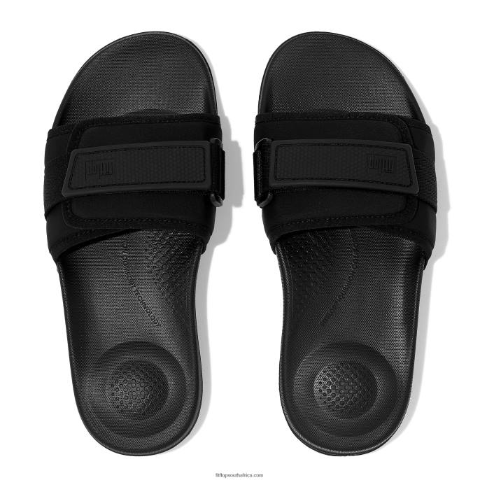 Women IQUSHION Adjustable Water-Resistant Slides Fitflop 882F108 All Black