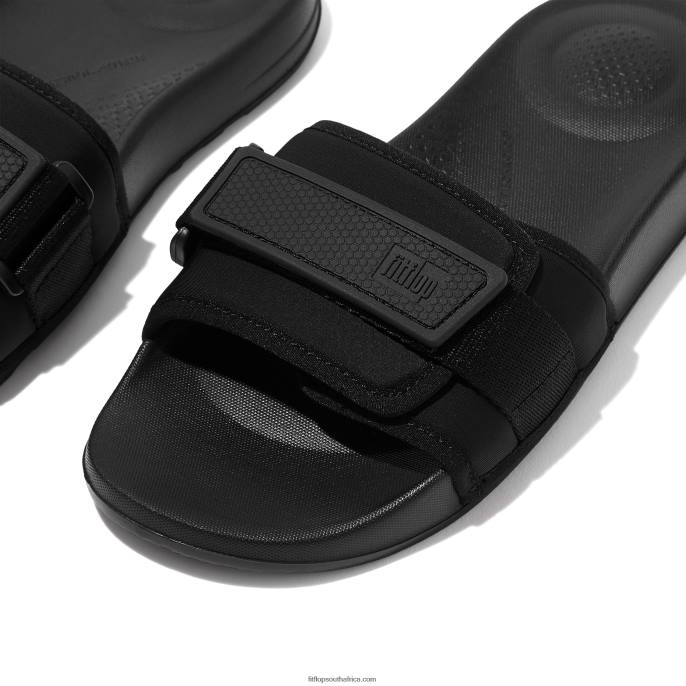 Women IQUSHION Adjustable Water-Resistant Slides Fitflop 882F108 All Black