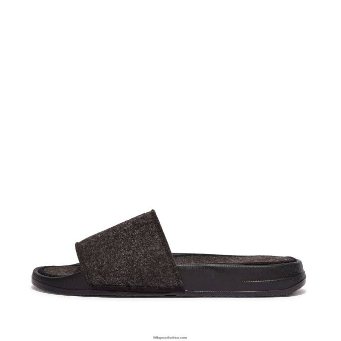 Women IQUSHION E01 Felt Slides Fitflop 882F175 All Black