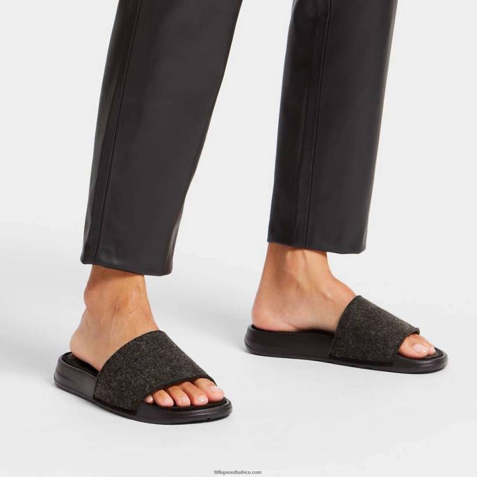 Women IQUSHION E01 Felt Slides Fitflop 882F175 All Black