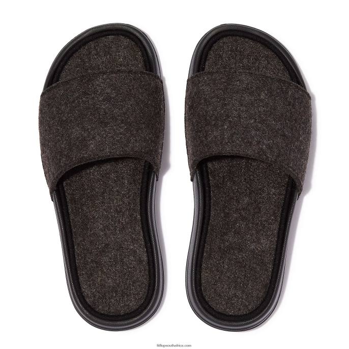 Women IQUSHION E01 Felt Slides Fitflop 882F175 All Black