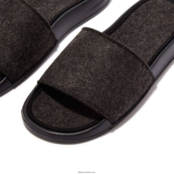 Women IQUSHION E01 Felt Slides Fitflop 882F175 All Black