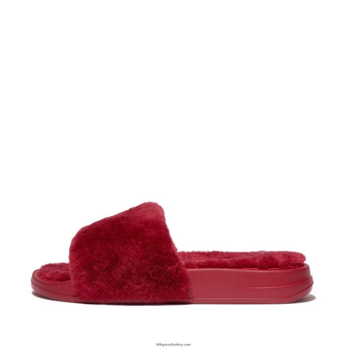 Women IQUSHION Shearling Slides Fitflop 882F316 Rich Red