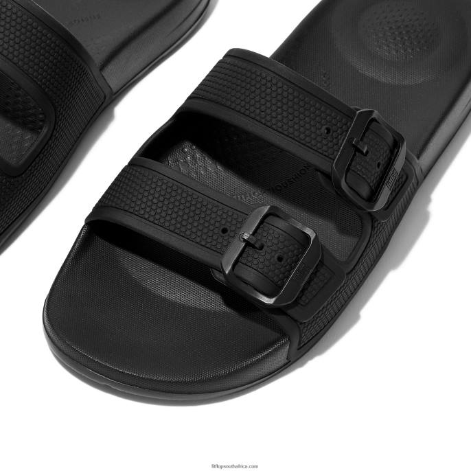 Women IQUSHION Two-Bar Buckle Slides Fitflop 882F86 All Black