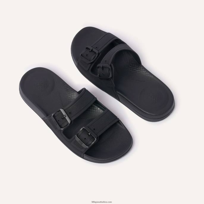 Women IQUSHION Two-Bar Buckle Slides Fitflop 882F86 All Black