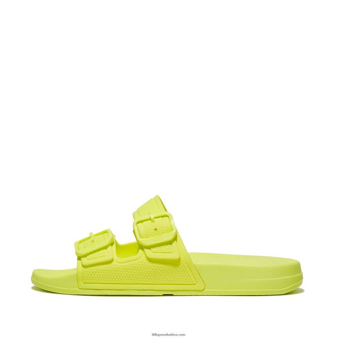 Women IQUSHION Two-Bar Buckle Slides Fitflop 882F87 Electric Yellow