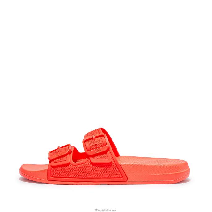 Women IQUSHION Two-Bar Buckle Slides Fitflop 882F88 Neon Orange