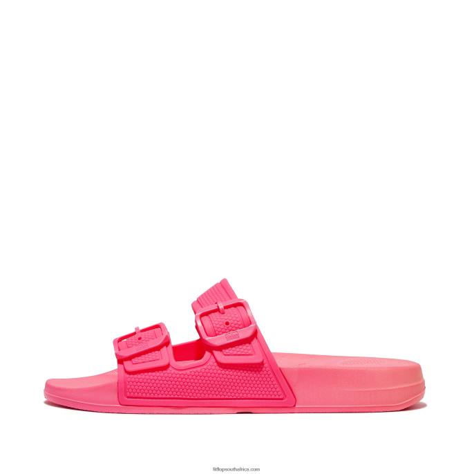Women IQUSHION Two-Bar Buckle Slides Fitflop 882F89 Pop Pink