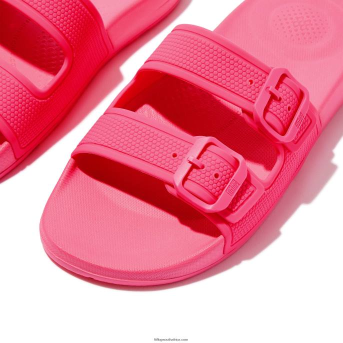 Women IQUSHION Two-Bar Buckle Slides Fitflop 882F89 Pop Pink