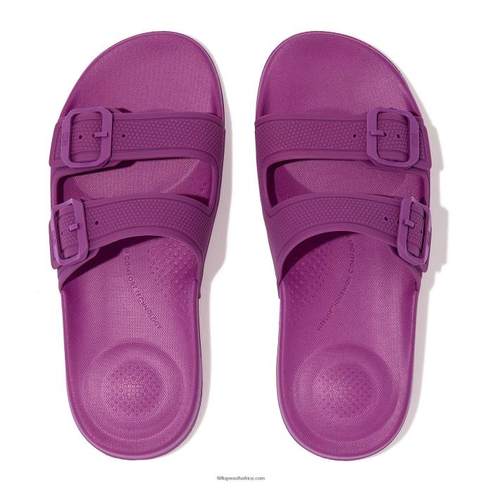 Women IQUSHION Two-Bar Buckle Slides Fitflop 882F91 Miami Violet
