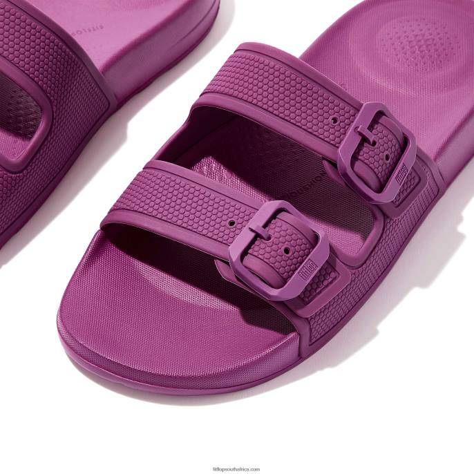 Women IQUSHION Two-Bar Buckle Slides Fitflop 882F91 Miami Violet
