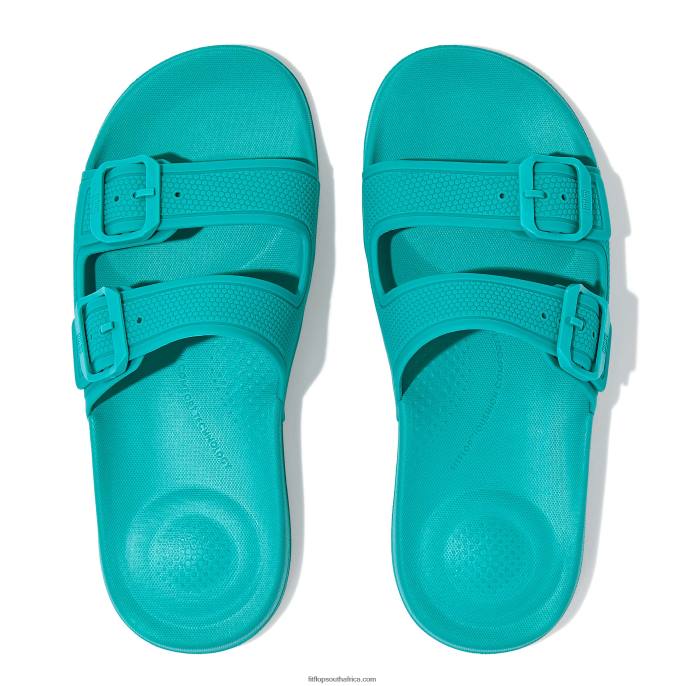 Women IQUSHION Two-Bar Buckle Slides Fitflop 882F92 Tahiti Blue