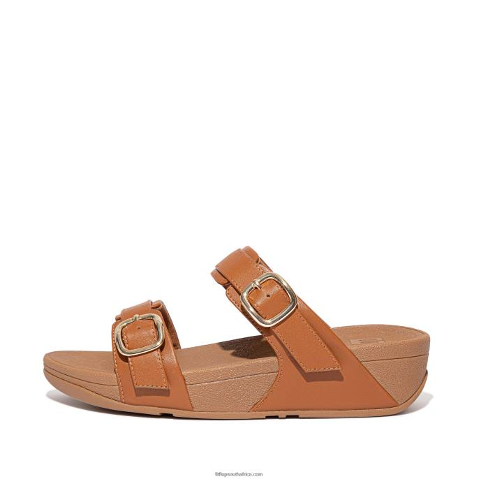 Women LULU Adjustable Leather Slides Fitflop 882F100 Light Tan