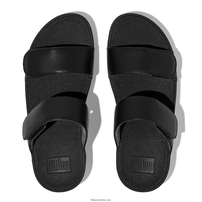 Women LULU Adjustable Leather Slides Fitflop 882F102 All Black