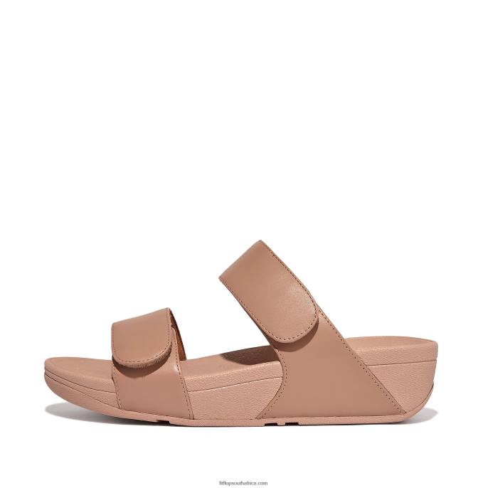 Women LULU Adjustable Leather Slides Fitflop 882F103 Beige