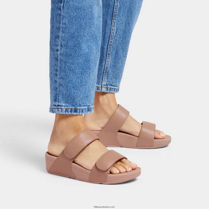 Women LULU Adjustable Leather Slides Fitflop 882F103 Beige