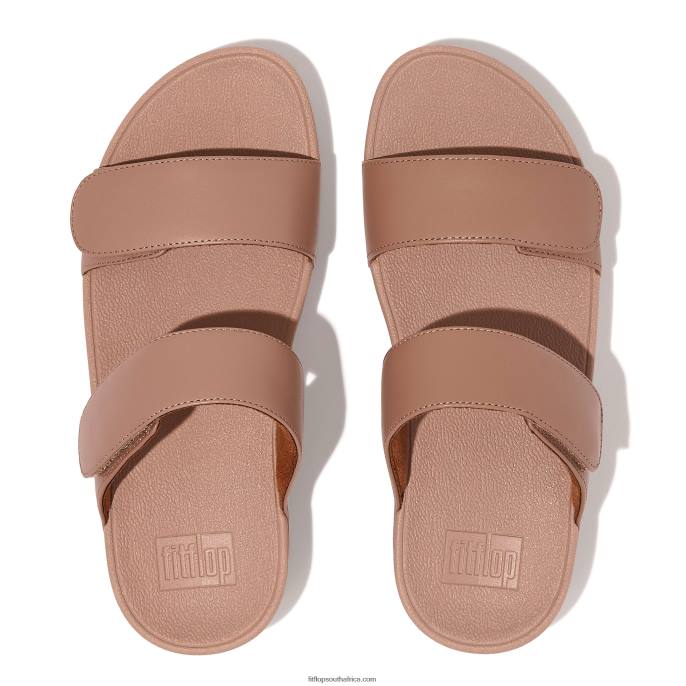 Women LULU Adjustable Leather Slides Fitflop 882F103 Beige