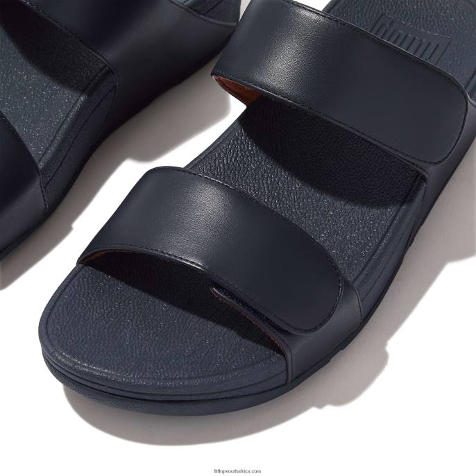 Women LULU Adjustable Leather Slides Fitflop 882F104 Midnight Navy