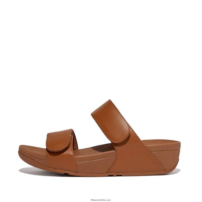 Women LULU Adjustable Leather Slides Fitflop 882F105 Light Tan