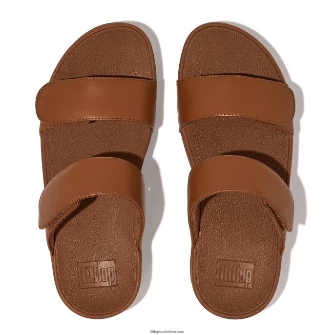Women LULU Adjustable Leather Slides Fitflop 882F105 Light Tan