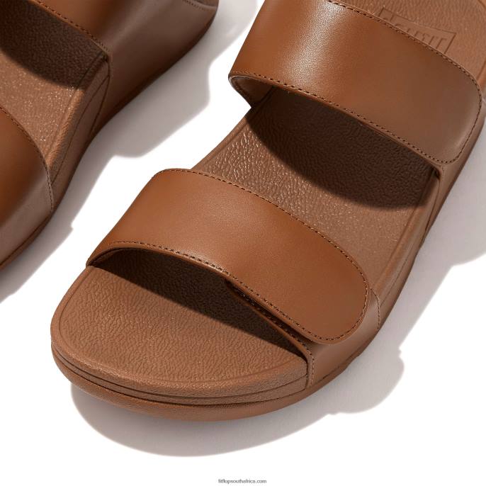 Women LULU Adjustable Leather Slides Fitflop 882F105 Light Tan