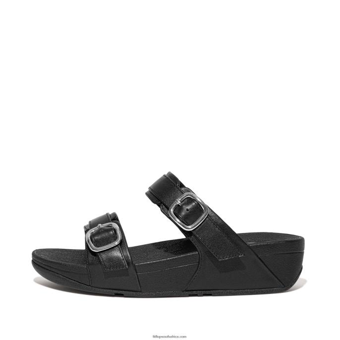 Women LULU Adjustable Leather Slides Fitflop 882F99 All Black