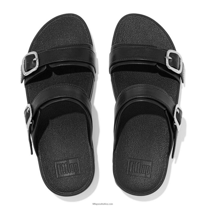 Women LULU Adjustable Leather Slides Fitflop 882F99 All Black