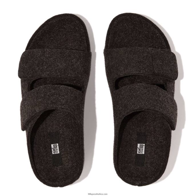 Women SHUV E01 Adjustable Two-Bar Felt Slides Fitflop 882F96 All Black