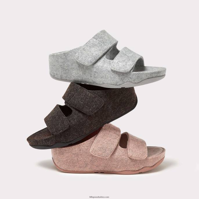 Women SHUV E01 Adjustable Two-Bar Felt Slides Fitflop 882F96 All Black