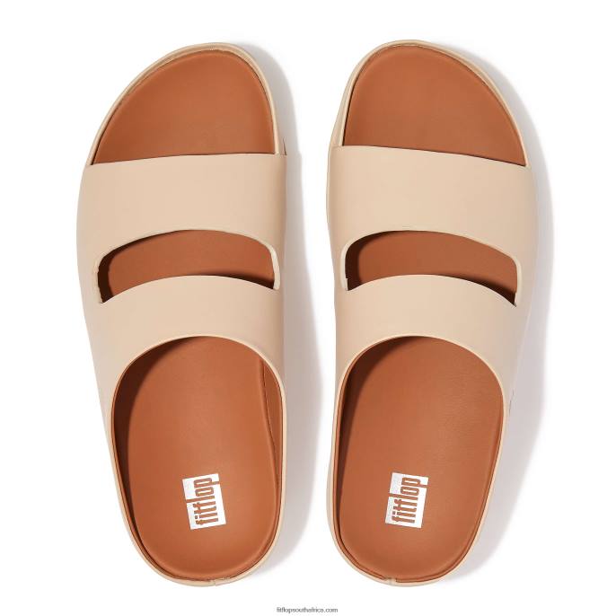 Women SHUV Two-Bar Leather Slides Fitflop 882F187 Stone Beige